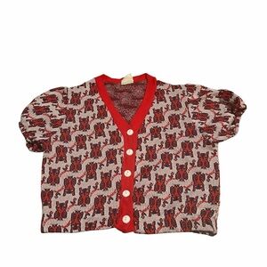 Vintage Owl Pattern Kids Cardigan Size 10/12